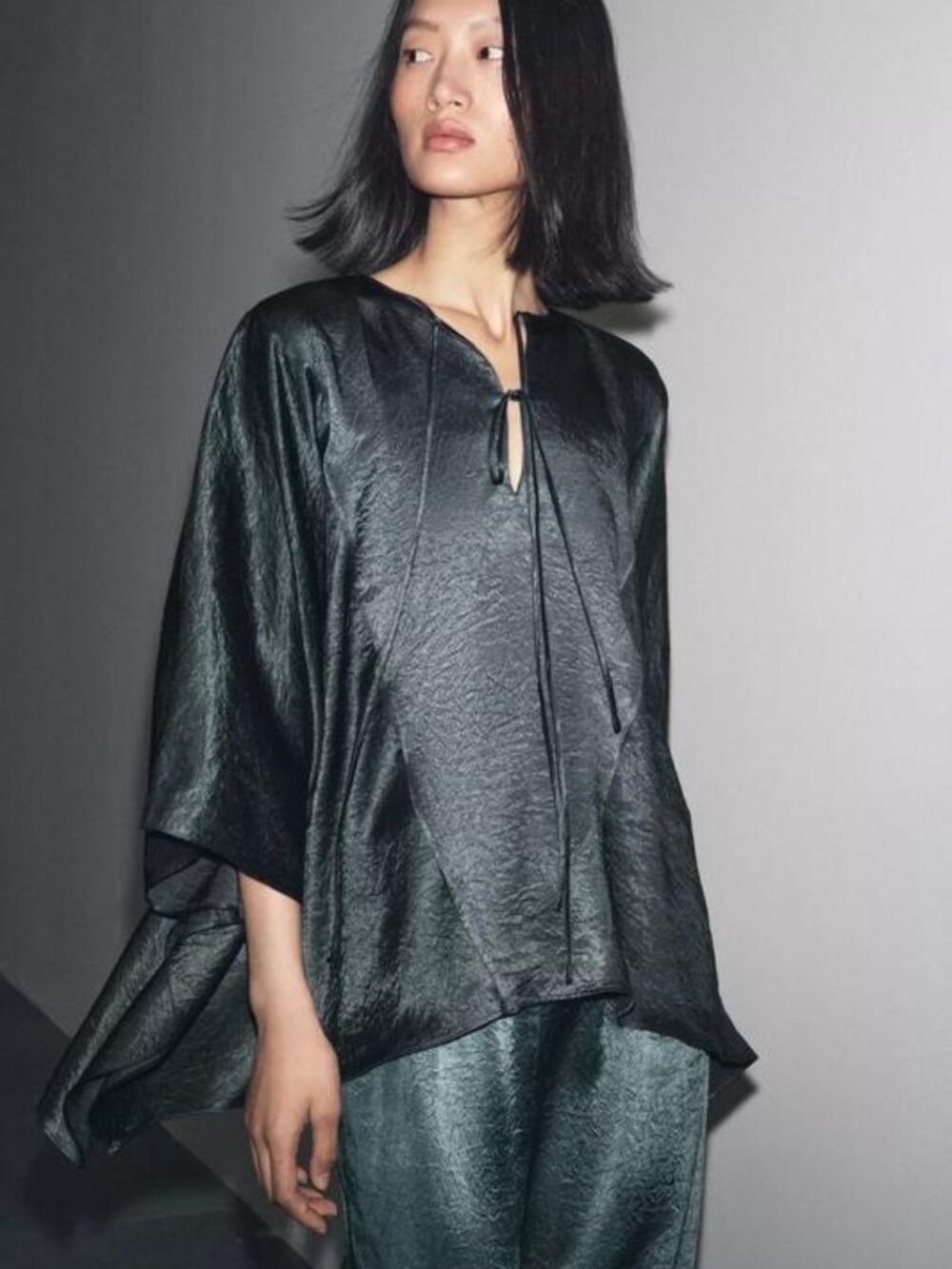 Zara Teal Satin Boho Top, NWT L